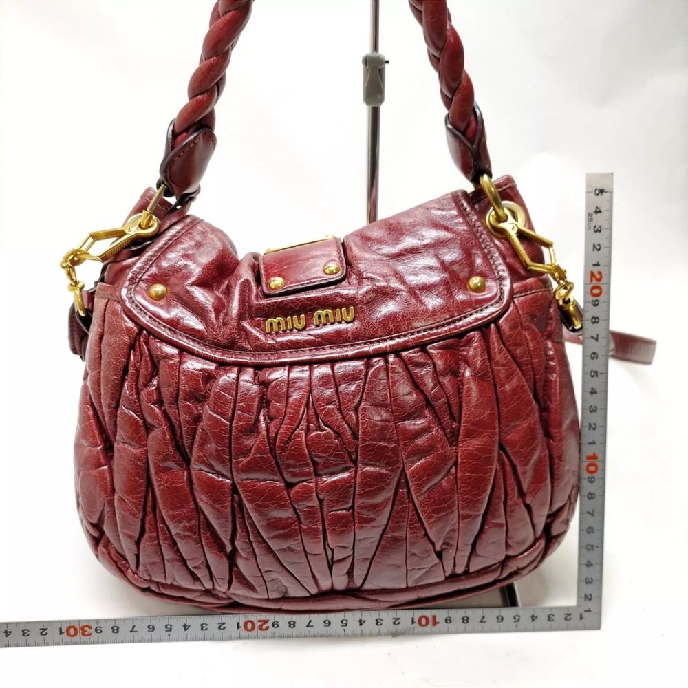 Authentic Miu Miu 2 Way Shoulder Handbag Maroon L… - image 2
